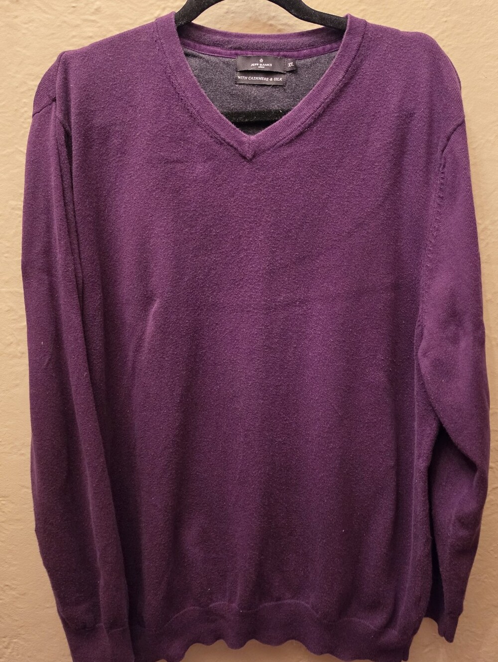 Jeff Banks Purple V Neck Sweater Cashmere Silk Blend XXL